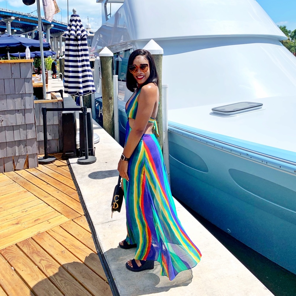 F21 sheer halter maxi dress with 2 front splits